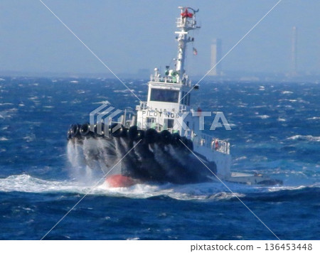 May 4, 2018, Uraga Channel, Tokyo Bay, Toa Kisen's Toa Maru No. 6 sailing through rough seas 136453448
