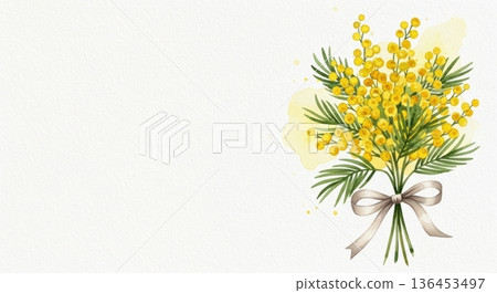 Cute watercolor mimosa flower illustration | Spring Appreciation/International Women's Day 136453497