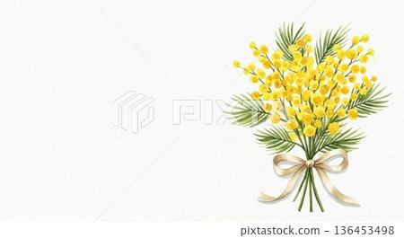 可愛的水彩含羞草花插畫 | 春日感恩/國際婦女節 136453498