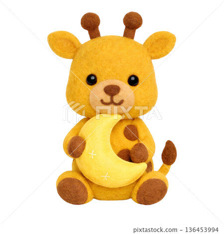 圖：一隻長頸鹿手持一輪毛氈新月形月亮 136453994