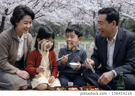 昭和時代的一幕:一家人賞櫻 昭和時代的一幕:一家人賞櫻 136454216