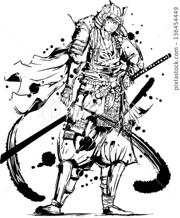 Samurai ink painting illustration 136454449