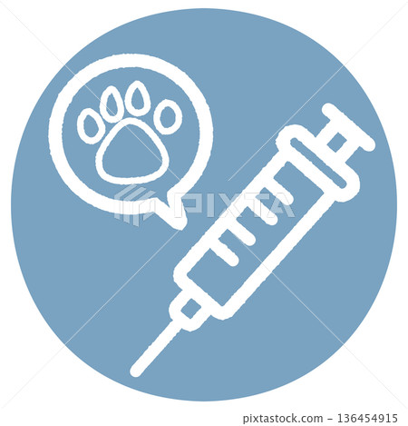 Simple and cute syringe icon, pet paw, blue Simple and cute syringe icon, pet paw, blue 136454915