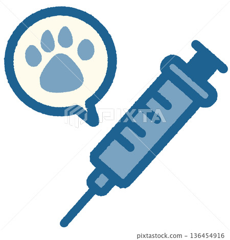 Simple and cute syringe icon, pet paw print, color Simple and cute syringe icon, pet paw print, color 136454916