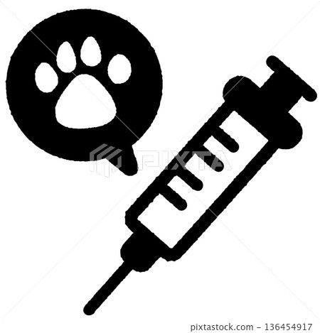 Simple and cute syringe icon, pet paw print, monochrome Simple and cute syringe icon, pet paw print, monochrome 136454917