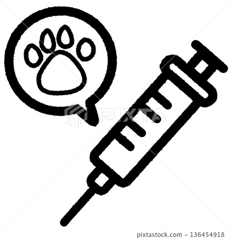 Simple and cute syringe icon, pet paw line drawing Simple and cute syringe icon, pet paw line drawing 136454918