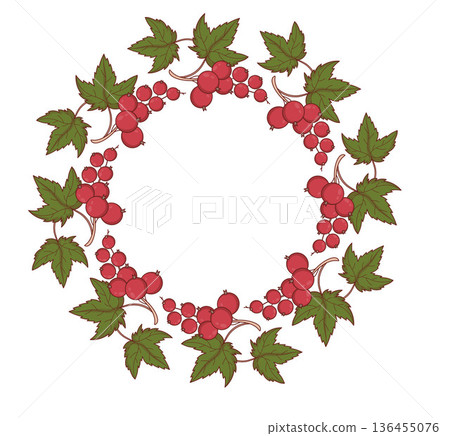 Red Currant Berry Wreath. Botanical Circle Frame. Vector illustration. 136455076