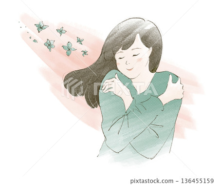 A woman hugging herself A woman hugging herself 136455159