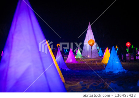 Night view of the winter Sairinka illumination event in Otofuke Town, Hokkaido Night view of the winter Sairinka illumination event in Otofuke Town, Hokkaido 136455428