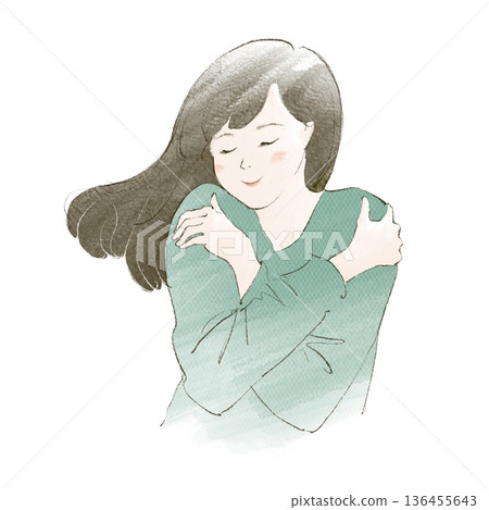 A woman hugging herself A woman hugging herself 136455643