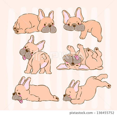 French bulldog collection set funny derp dog illustration tongue out sploot grumpy belly up hand drawn cartoon French bulldog collection set funny derp dog illustration tongue out sploot grumpy belly up hand drawn cartoon 136455752