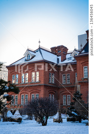 Winter scenery of the former Hokkaido Government Office Building (Red Brick Building) in Sapporo, Hokkaido 136456045