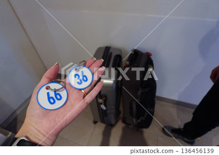 Tags when checking in luggage Tags when checking in luggage 136456139