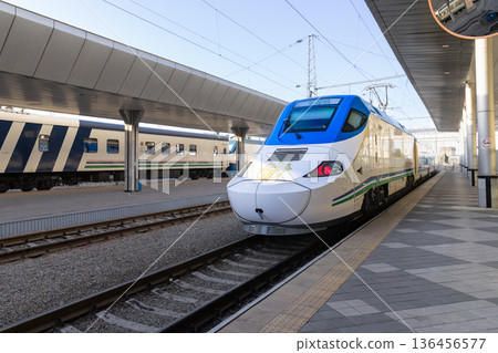 Afrasiyab high-speed train at Tashkent Station Afrasiyab high-speed train at Tashkent Station 136456577