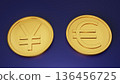 Yen and euro gold coin currency pair on a dark blue background 136456725