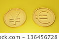 Yen and euro gold coins on a yellow background Asset formation 136456728