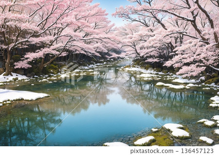 春雪中的日本庭園 136457123
