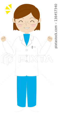 一個穿白大褂的女人做膽量姿勢 一個穿白大褂的女人做膽量姿勢 136457340