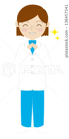 一位身穿白大褂的女子,雙手交叉放在胸前。 一位身穿白大褂的女子,雙手交叉放在胸前。 136457341