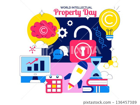 World Intellectual Property Day Vector Illustration on April 26 Featuring Brain and Light Bulb for Innovation, Ideas, and Creativity Background 136457389