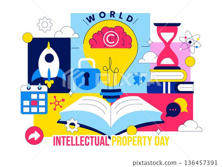 World Intellectual Property Day Vector Illustration on April 26 Featuring Brain and Light Bulb for Innovation, Ideas, and Creativity Background World Intellectual Property Day Vector Illustration on April 26 Featuring Brain and Light Bulb for Innovation, Ideas, and Creativity Background 136457391