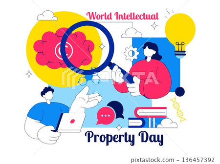World Intellectual Property Day Vector Illustration on April 26 Featuring Brain and Light Bulb for Innovation, Ideas, and Creativity Background 136457392