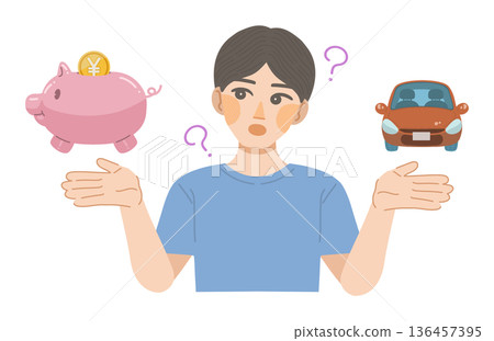 Illustration of a man thinking about car expenses 136457395