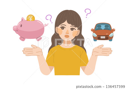 Illustration of a woman thinking about car expenses 136457399