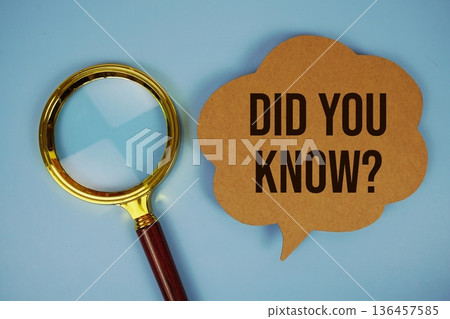 Did You Know? text on speech bubble with magnifying glass on blue background Did You Know? text on speech bubble with magnifying glass on blue background 136457585
