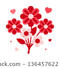 Stylish wedding and romantic greeting card artwork featuring flowers and scattered hearts 136457622