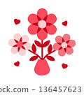 Floral love illustration, Minimalist bouquet with hearts and petals for valentines cards 136457623