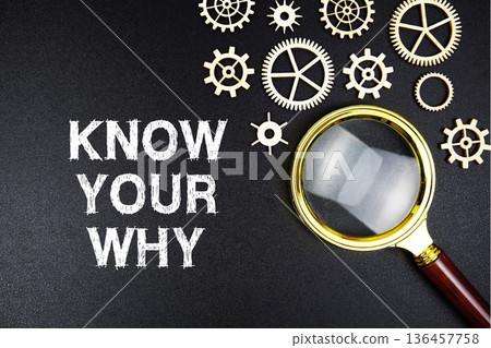 Know Your Why text message with magnifying glass on black background 136457758