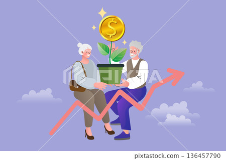 Retirement Savings and Senior Wealth Growth Concept with Elderly Couple. Professional vector for pension planning, long-term investment, and financial security in old age. 136457790