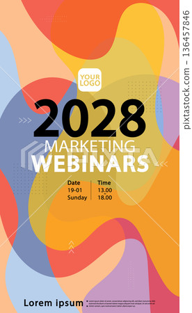 Marketing webinar poster with vibrant organic fluid shapes and colorful abstract layers. This inclusive business template features a modern vertical background for social media stories. 136457846