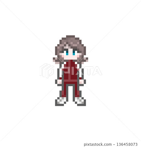 A female student wearing a pixelated long-sleeved jersey A female student wearing a pixelated long-sleeved jersey 136458073