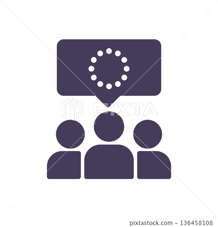 Solid EU voters discussion icon represents EU elections, European citizens group debating union issues and participating in democratic election dialogues and voting process Solid EU voters discussion icon represents EU elections, European citizens group debating union issues and participating in democratic election dialogues and voting process 136458108