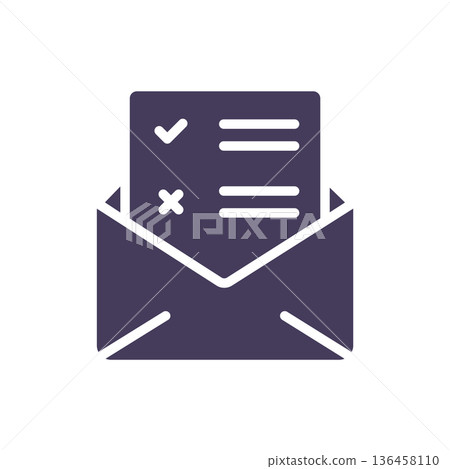 Solid mail ballot envelope icon represents postal voting absentee ballot paper and democratic election choice symbol Solid mail ballot envelope icon represents postal voting absentee ballot paper and democratic election choice symbol 136458110