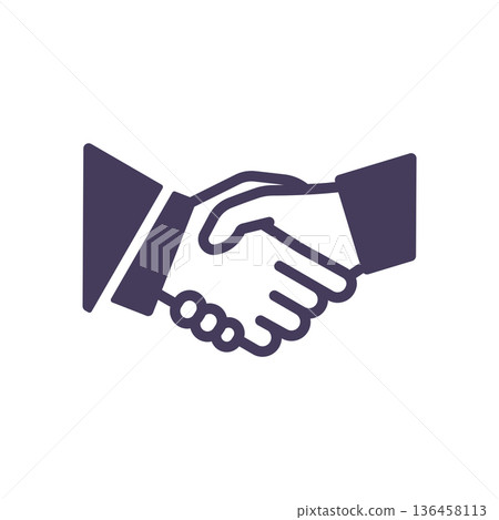 Solid handshake agreement icon represents partnership cooperation alliance business deal trust and political consensus symbol 136458113