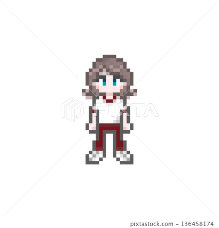 A female student wearing a short-sleeved jersey in pixel art A female student wearing a short-sleeved jersey in pixel art 136458174