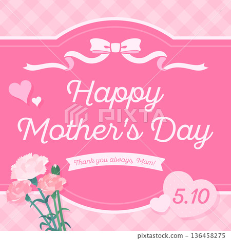 Mother's Day Carnation and Ribbon Frame 3_Pink_Square 136458275