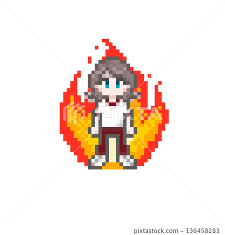 A female student in a short-sleeved jersey, enthusiastic about pixel art 136458283