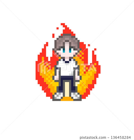 身穿短袖運動衫的男學生,對像素藝術充滿熱情。 身穿短袖運動衫的男學生,對像素藝術充滿熱情。 136458284