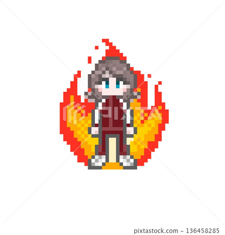 A female student in a long-sleeved jersey, enthusiastic about pixel art 136458285