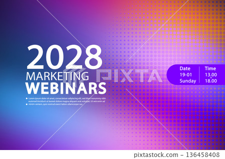 Digital marketing webinar and online event background for professional use. This business workshop template features a modern purple gradient, perfect for a virtual conference banner. 136458408