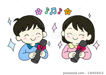 Illustration of a boy and girl holding a diploma 136458415