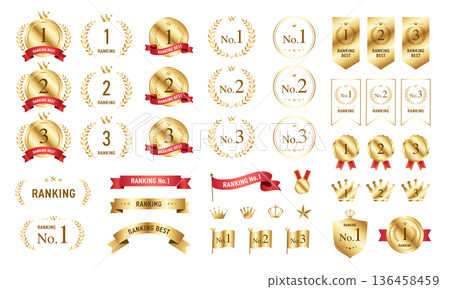 Ranking badge award medal frame icon set vector flat design Ranking badge award medal frame icon set vector flat design 136458459
