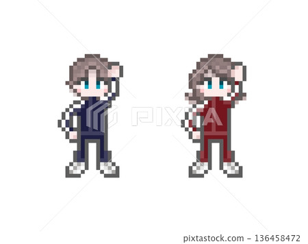 一名身穿長袖運動衫的男學生和一名女學生正在做著圓點的拳頭擊掌動作 一名身穿長袖運動衫的男學生和一名女學生正在做著圓點的拳頭擊掌動作 136458472