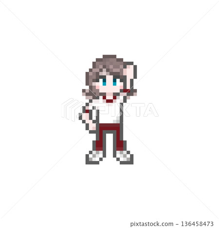 身穿短袖運動衫的女學生做出一個圓點的拳頭擊掌動作 身穿短袖運動衫的女學生做出一個圓點的拳頭擊掌動作 136458473