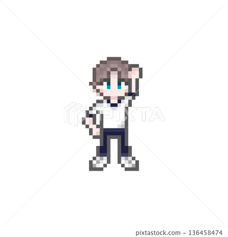 A male student wearing a short-sleeved jersey making a dotted fist pump A male student wearing a short-sleeved jersey making a dotted fist pump 136458474