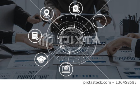 Online property search and real estate icons for rent and sale Funnel 136458585